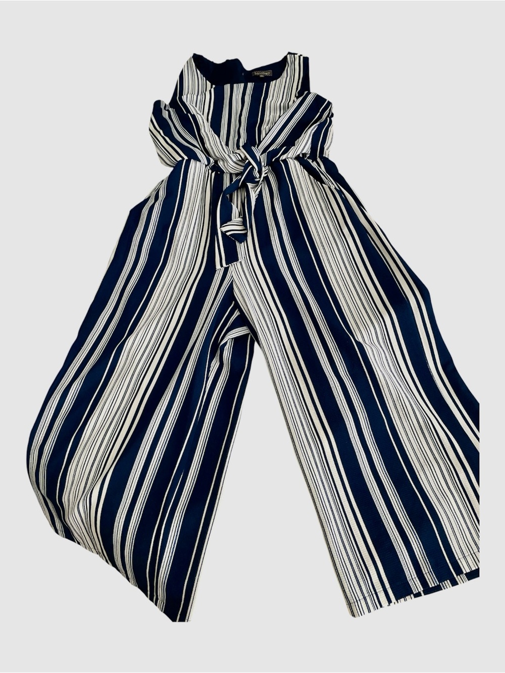 Luxology Navy and White Striped Tie-Waist Wide-Leg Jumpsuit